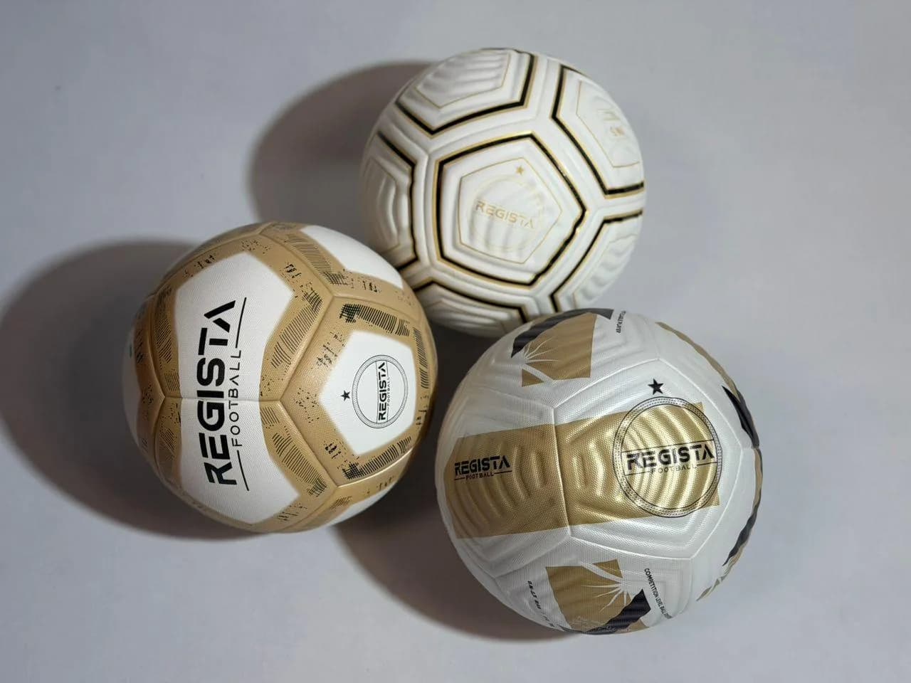 A group of completed Regista football designs at the factory